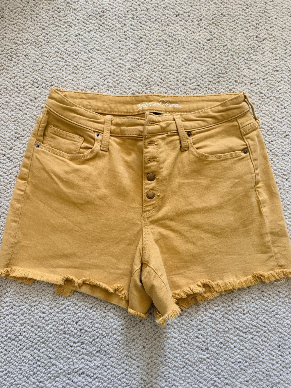 Universal Thread High Rise Denim Shorts Womens 8 29 Mustard Button Fly Frayed